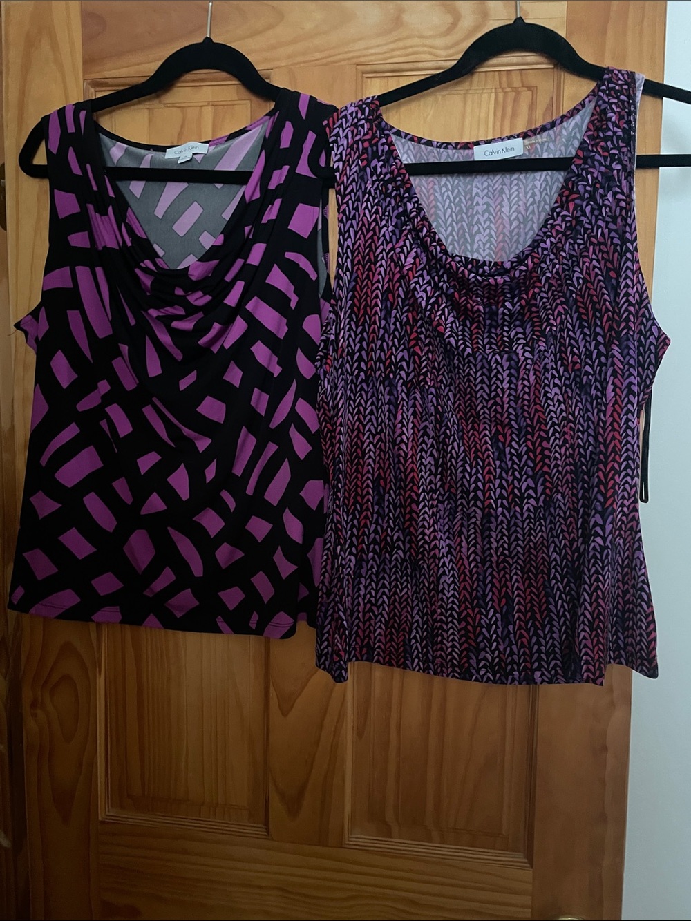 Calvin Klein Purple & Black Patterned Sleeveless Tops Duo